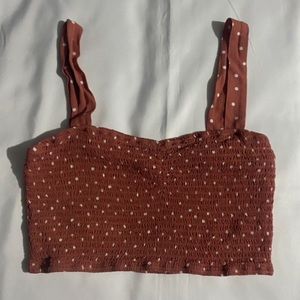 Lottie Moss Polka Dot Smocked Cropped Tank Top